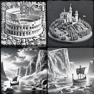 Set mit 4 Lasergravurdateien für europäische Länder - DIY CNC PNGs mit Karten, Sehenswürdigkeiten und kulturellen Symbolen für Reise- und Dekorprojekte
