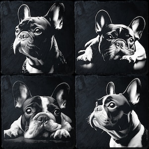 4 Slate Bundle French Bulldog, Laser Ready PNG Files for Engraving, Slate Board Coaster Tray Art, CNC, CO2, Lightburn, Glowforge, Xtool