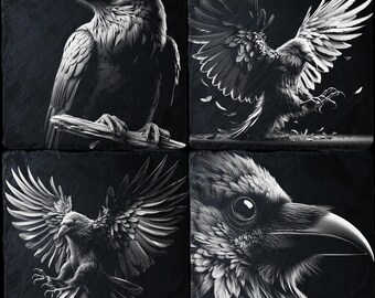 Raven PNG Set for Laser Engraving - 4 Digital Files for CNC, CO2, Lightburn, Glowforge, Xtool, DIY Projects on Wood, Slate, Metal, and More