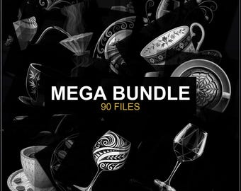 Mega Bundle Food Beverage, 5-in-1 Pack, 90 PNG Laser Engraving Files, LightBurn xTool Glowforge