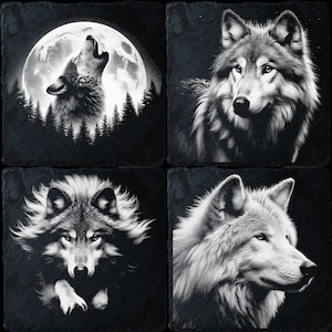 Wolf Lovers Delight: 4 PNGs for Laser Engraved Slate Coasters