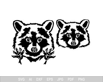 Raccoon Svg, Animal Svg Files For Cricut, Face Dxf Cut File, Black Vector, Eps, Png, Ipg, Sketch, Nature, Funny Zoo Cute White Gray Nut