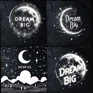 Set van 4 Dream Big Moon & Stars png-bestanden voor lasergravure | CNC xTool Lightburn Co2-etsen, laserbranden, DIY Celestial Art