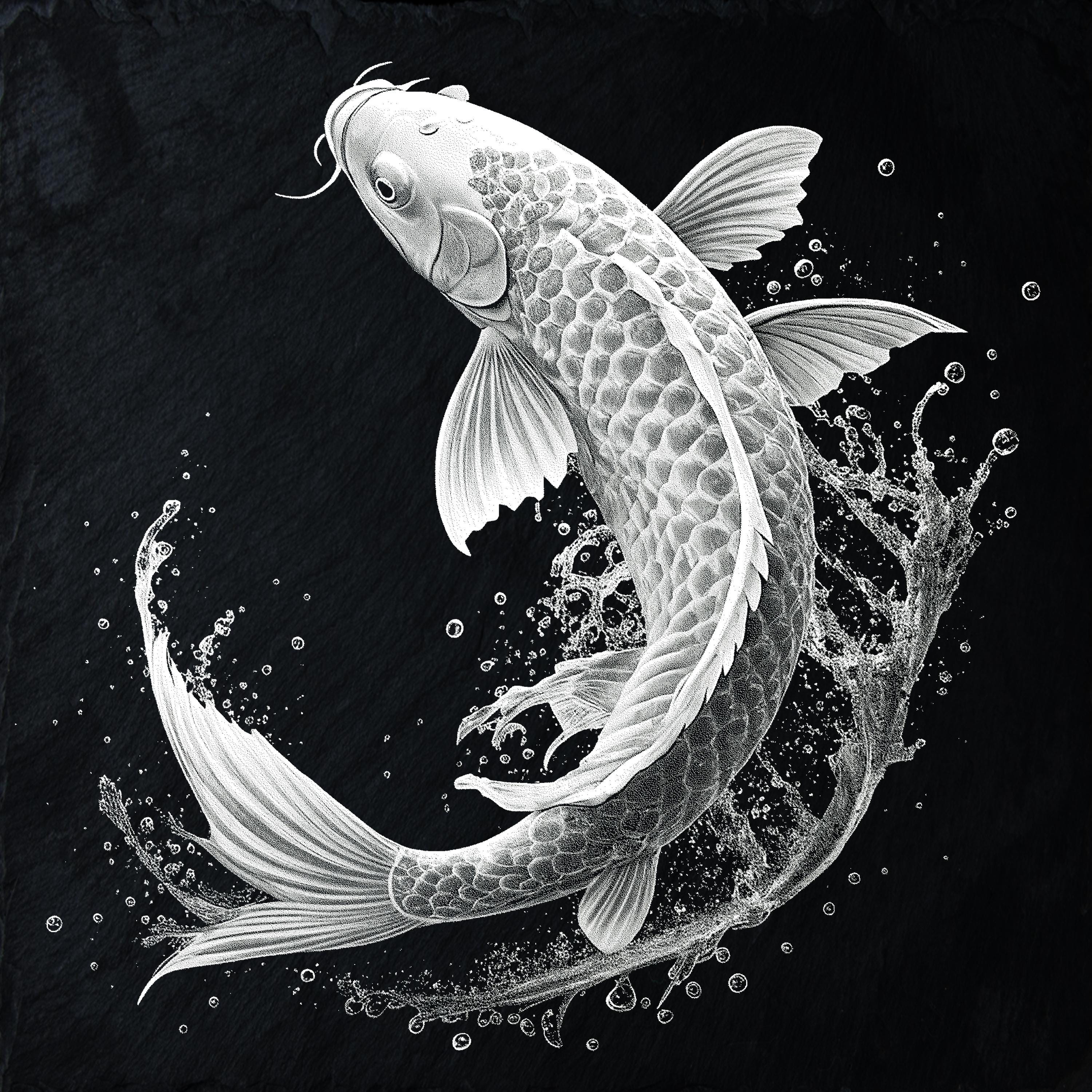 Koi Fish Yin Yang Laser Engraving PNG Set: Zen Tattoo Design