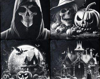 4 Bundle Halloween PNG for CNC Laser Engrave, Laser Burn, Glowforge File, Lightburn File, Slate Engraving, Digital Design PNG, Illusion