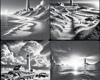 Seascape Lighthouse Laser Engraving Files: Nautical CNC PNGs (Digital Download)