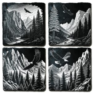 Mountain Eagle PNG Set – 4 Majestic Wildlife & Nature Laser Engraving Files for Wood and Slate