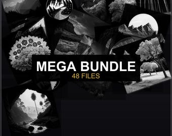 Mega Bundle Nature Outdoors, Set of 48 Files, Laser Engraving PNG, LightBurn xTool Glowforge