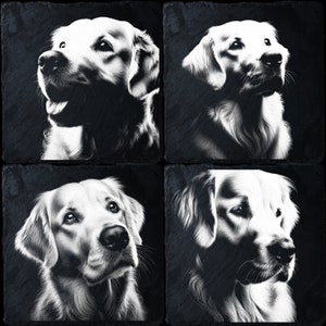 Pacote com 4 Golden Retrievers de ardósia, arquivos PNG prontos para gravação a laser, arte em bandeja de ardósia, CNC, CO2, Lightburn, Glowforge, Xtool
