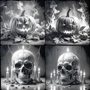 Halloween PNG Set for Laser Engraving 4 Files for CNC, CO2, Lightburn, Glowforge, Xtool, DIY Halloween Art, Engraving Designs on Slate Wood
