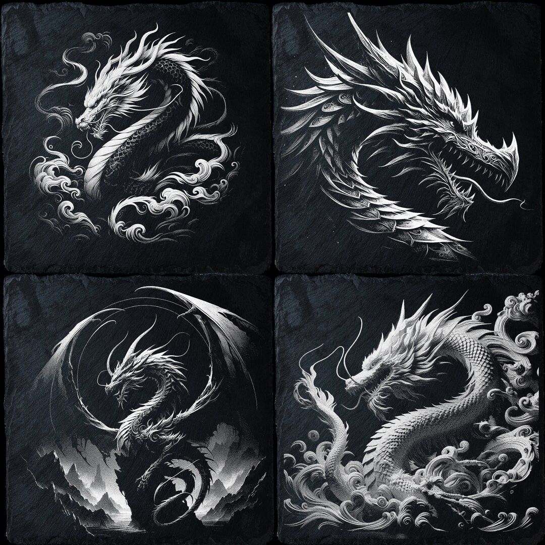 4 Dragons Pack Png|laser Engraving File|slate Coaster|mythological ...