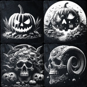 4 pakiety Halloween PNG do grawerowania laserowego CNC, wypalania laserowego, pliku Glowforge, pliku Lightburn, grawerowania łupkowego, cyfrowego projektu PNG, iluzji