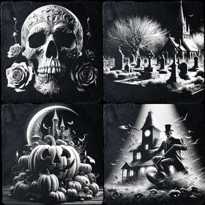 4 pakiety Halloween PNG do grawerowania laserowego CNC, wypalania laserowego, pliku Glowforge, pliku Lightburn, grawerowania łupkowego, cyfrowego projektu PNG, iluzji