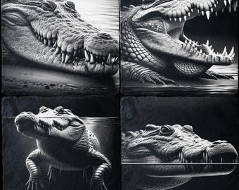 Crocodile PNG Laser Engraving Files - Set of 4 | DIY Wildlife Art for CNC, Glowforge, Xtool | Croc Animal Decor for CO2 Laser Cutters