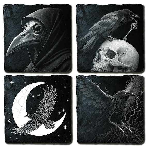 Sinister Raven PNG Bundle: 4 Gothic Laser Engraving Files for