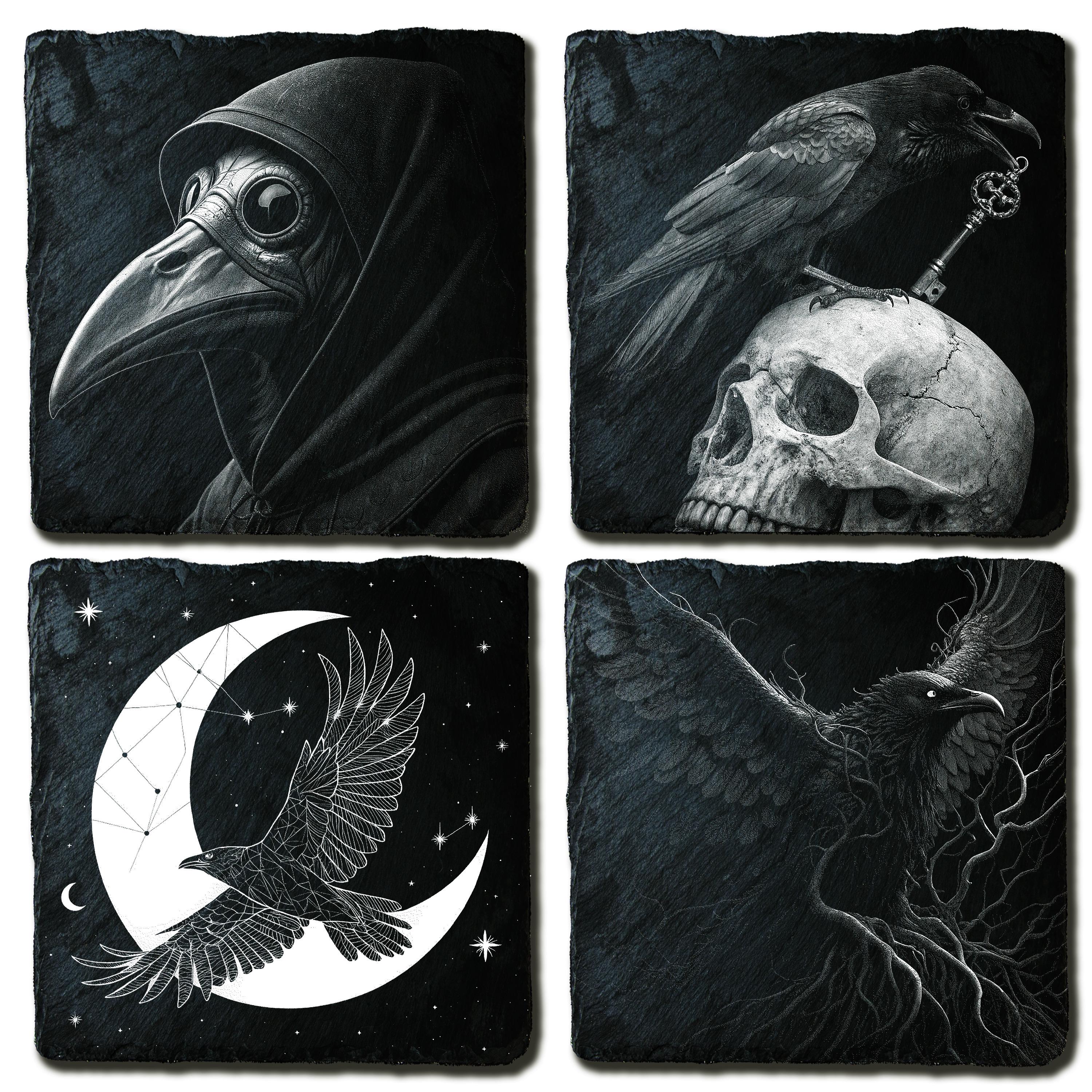 NECRO RAVEN– ダークゴシックオブジェ 死と闇を纏う“漆黒のレイヴン” Sinister Raven PNG Bundle: 4 Gothic Laser Engraving Files for