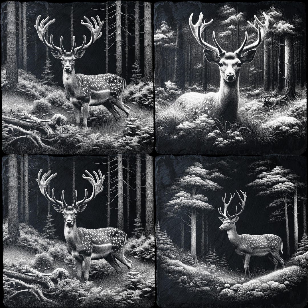 4 Deer PNG Files - Woodland Art for Slate Laser Engraving - Nature ...