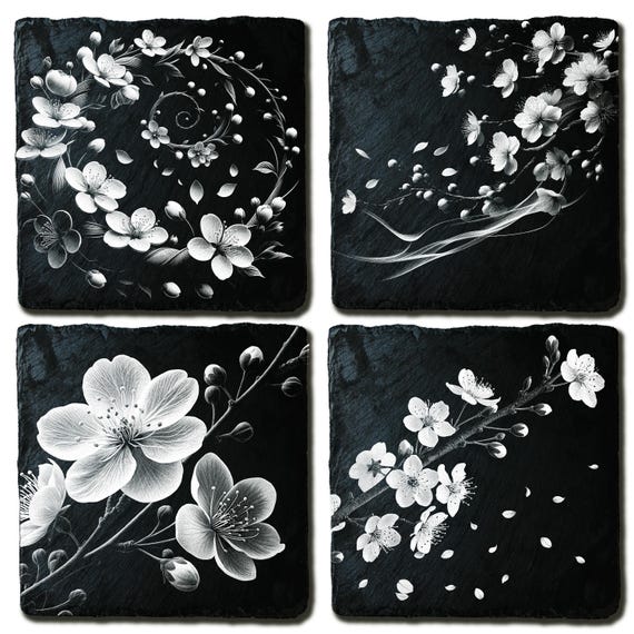 断捨離 BLACK DESIGN シダレ桜 Sakura Flow – Japanese Cherry Blossom Branch PNG | Bundle of 4