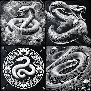 Conjunto de 4 arquivos de gravação a laser de cobra do zodíaco oriental - designs CNC e DIY para decoração do ano da cobra e projetos de arte criativa