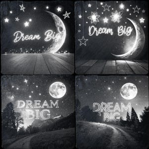 Set van 4 Dream Big Moon & Stars png-bestanden voor lasergravure | CNC xTool Lightburn Co2-etsen, laserbranden, DIY Celestial Art