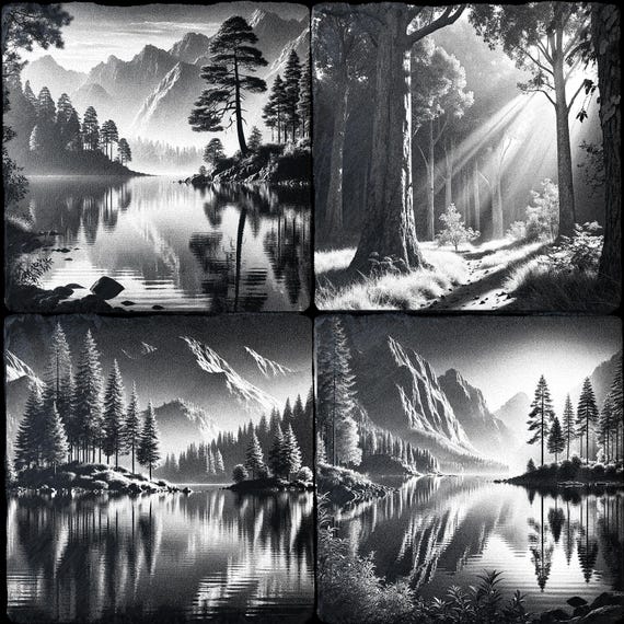 Set of 4 Nature Scene Laser Engraving Files - CNC and DIY Forest