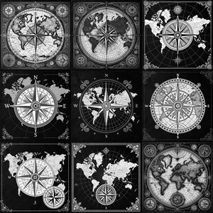 9 carte du monde PNG vintage avec rose des vents pour gravure laser sur ardoise | Téléchargement numérique de conception nautique | Thème de l'explorateur