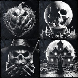 4 pakiety Halloween PNG do grawerowania laserowego CNC, wypalania laserowego, pliku Glowforge, pliku Lightburn, grawerowania łupkowego, cyfrowego projektu PNG, iluzji