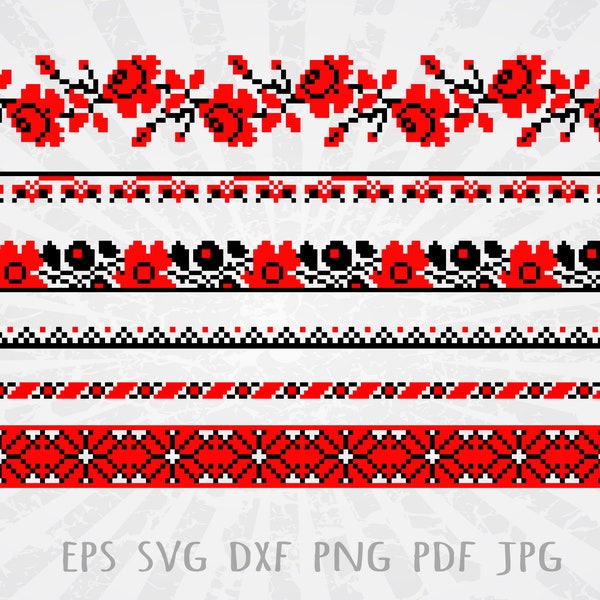 Ukrainian Ethnic Embroidery With Corners Folk Traditional Pattern Textile Ethnic Floral Art Design Logo Svg Png Vector Clipart Cut Cutting