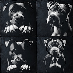 4 Pitbull Pack | Laser Files Bundle | Laser Burn PNG | Slate Engraving | Coaster Etching | American | Lightburn | Glowforge | Xtool | CNC