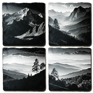 Sunset Ridge-bundel – 4 lasergravure-png-bestanden voor leisteen en hout – digitale kunst voor doe-het-zelfcadeaus, wandplaten, onderzetters