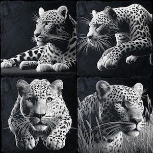Leopard PNG Set - 4 Files for Laser Engraving | Perfect for CNC, CO2, Lightburn, Glowforge, Xtool Projects | DIY Wildlife Decor for Home Art