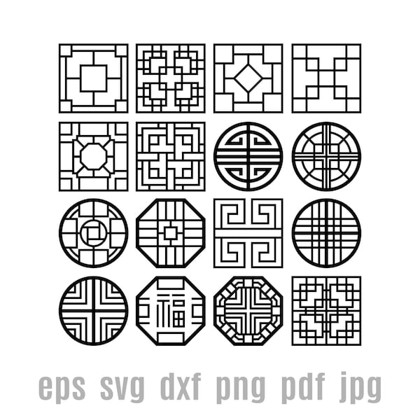 Korean Pattern Hanbok Traditional Geometric Folk Symbols Bamboo Lotus Goryeo Jokakbo Art Design Logo Svg Png Vector Clipart Cut Cutting