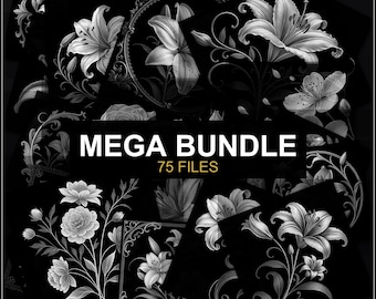 Mega Bundle 5-in-1 Pack, 75 PNG Laser Engraving Files, LightBurn xTool Glowforge, Botanical Floral