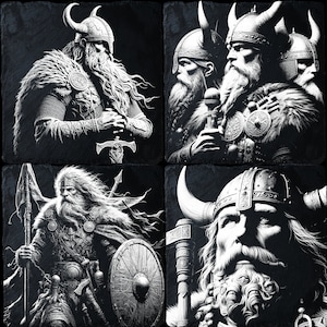 4 pakiety Viking PNG do grawerowania laserowego CNC, wypalania laserowego, pliku Glowforge, pliku Lightburn, grawerowania łupkowego, cyfrowego projektu PNG, laserowej iluzji
