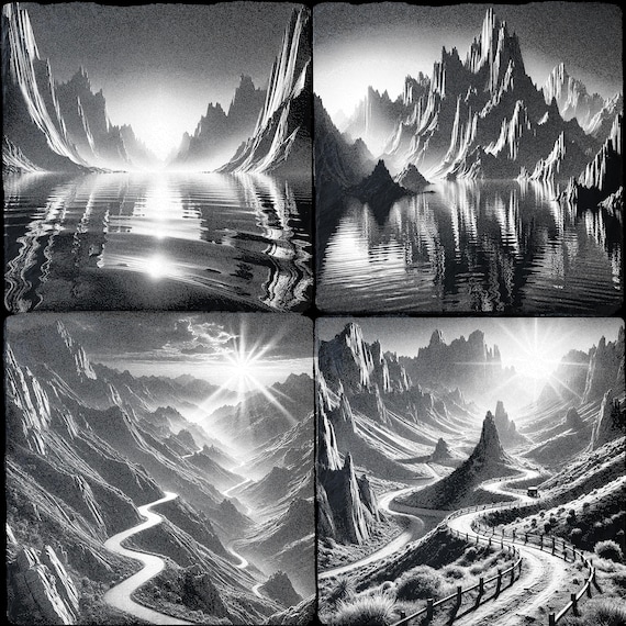 Set of 4 Mountain Sunset Laser Engraving Files - DIY CNC Pngs