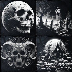 4 pakiety Halloween PNG do grawerowania laserowego CNC, wypalania laserowego, pliku Glowforge, pliku Lightburn, grawerowania łupkowego, cyfrowego projektu PNG, iluzji