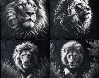 Lion PNG Set - 4 Files for Laser Engraving | Perfect for CNC, CO2, Lightburn, Glowforge, Xtool Machines | DIY African Wildlife Art Decor