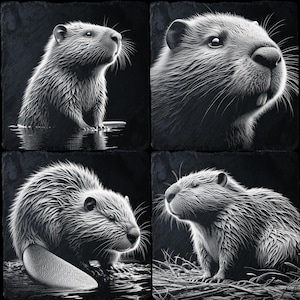 Beaver Themed PNG Files Set for CNC, CO2, Lightburn, Glowforge, Xtool, DIY – 4 High-Quality Images for Laser Engraving on Natural Slate