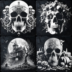 4 pakiety Halloween PNG do grawerowania laserowego CNC, wypalania laserowego, pliku Glowforge, pliku Lightburn, grawerowania łupkowego, cyfrowego projektu PNG, iluzji