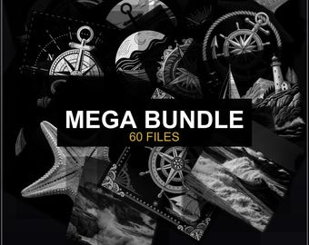 Mega Bundle Nautical Coastal Laser Engraving PNG Set of 60 Files LightBurn xTool Glowforge