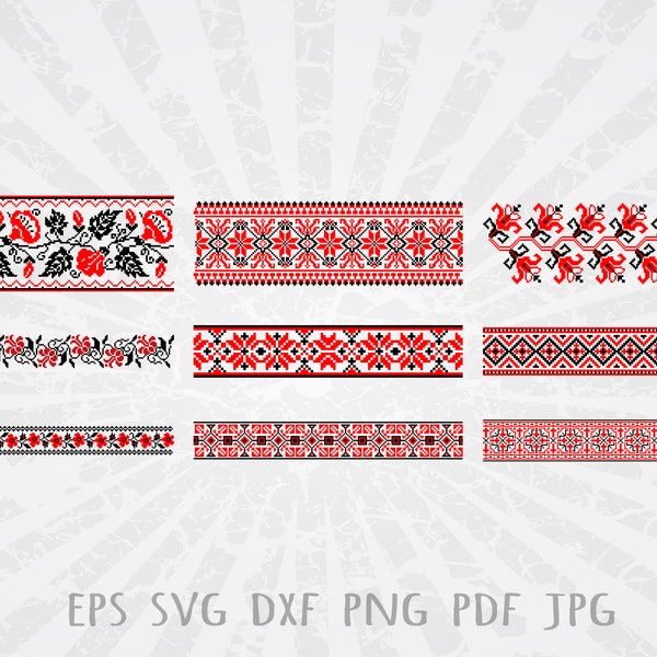Ukrainian Ethnic Embroidery With Corners Folk Traditional Pattern Textile Ethnic Floral Art Design Logo Svg Png Vector Clipart Cut Cutting