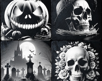 4 Bundle Halloween PNG for CNC Laser Engrave, Laser Burn, Glowforge File, Lightburn File, Slate Engraving, Digital Design PNG, Illusion