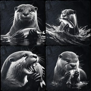 Otter Set mit 4 PNG Dateien für die Lasergravur auf natürlichem Schiefer - CNC, CO2, Lightburn, Glowforge, Xtool, DIY Animal Art