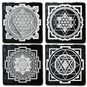 Sri Yantra Fusion PNG Bundle - 4 Sacred Geometry Files for Laser Engraving on Slate, Wood - Digital Hindu Tantric Art Download