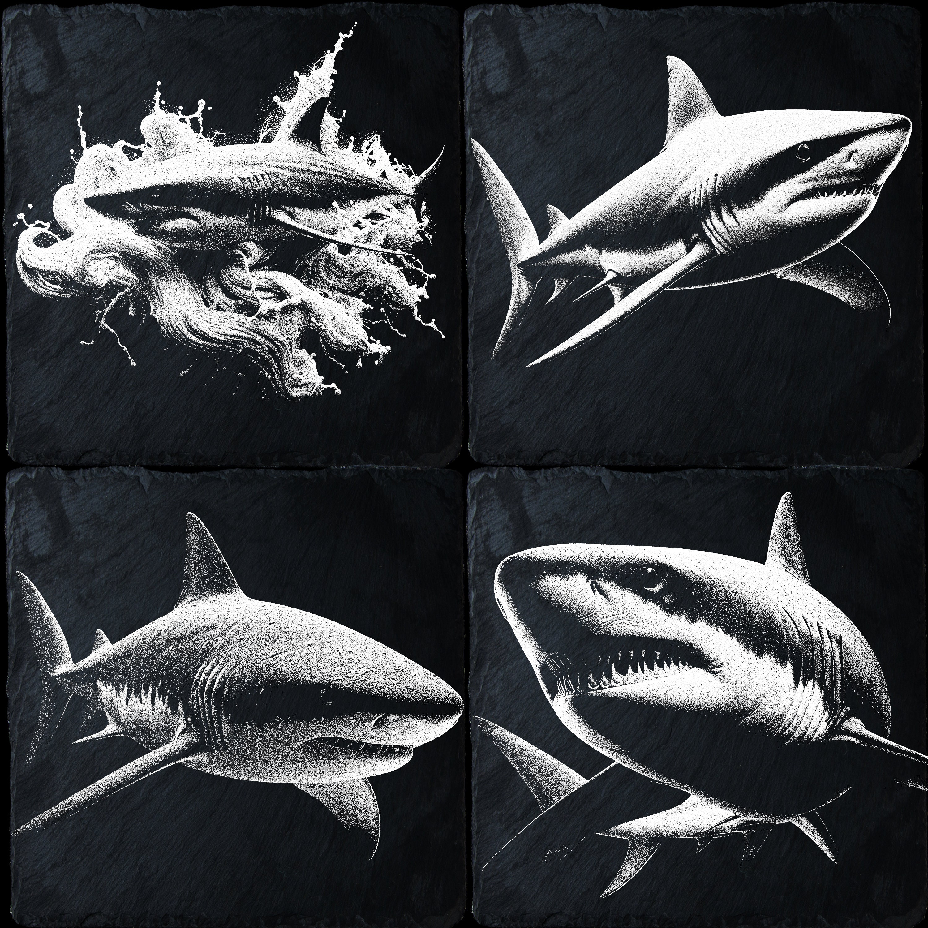 Shark Laser Engraving Files: Slate Coaster Art (PNG Digital