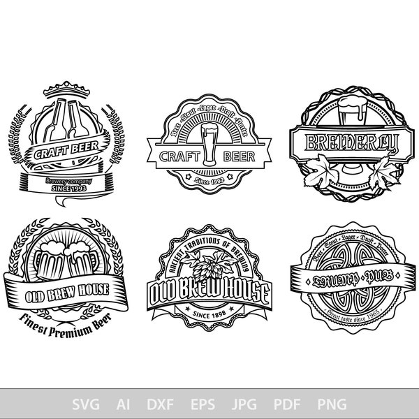 Beer Logo Svg, Label Svg Files For Cricut, Retro Dxf Cut File, Brewery Vector, Eps, Png, Ipg, Vintage, Emblem, Bar Pub Sign Alcohol Gray Nut