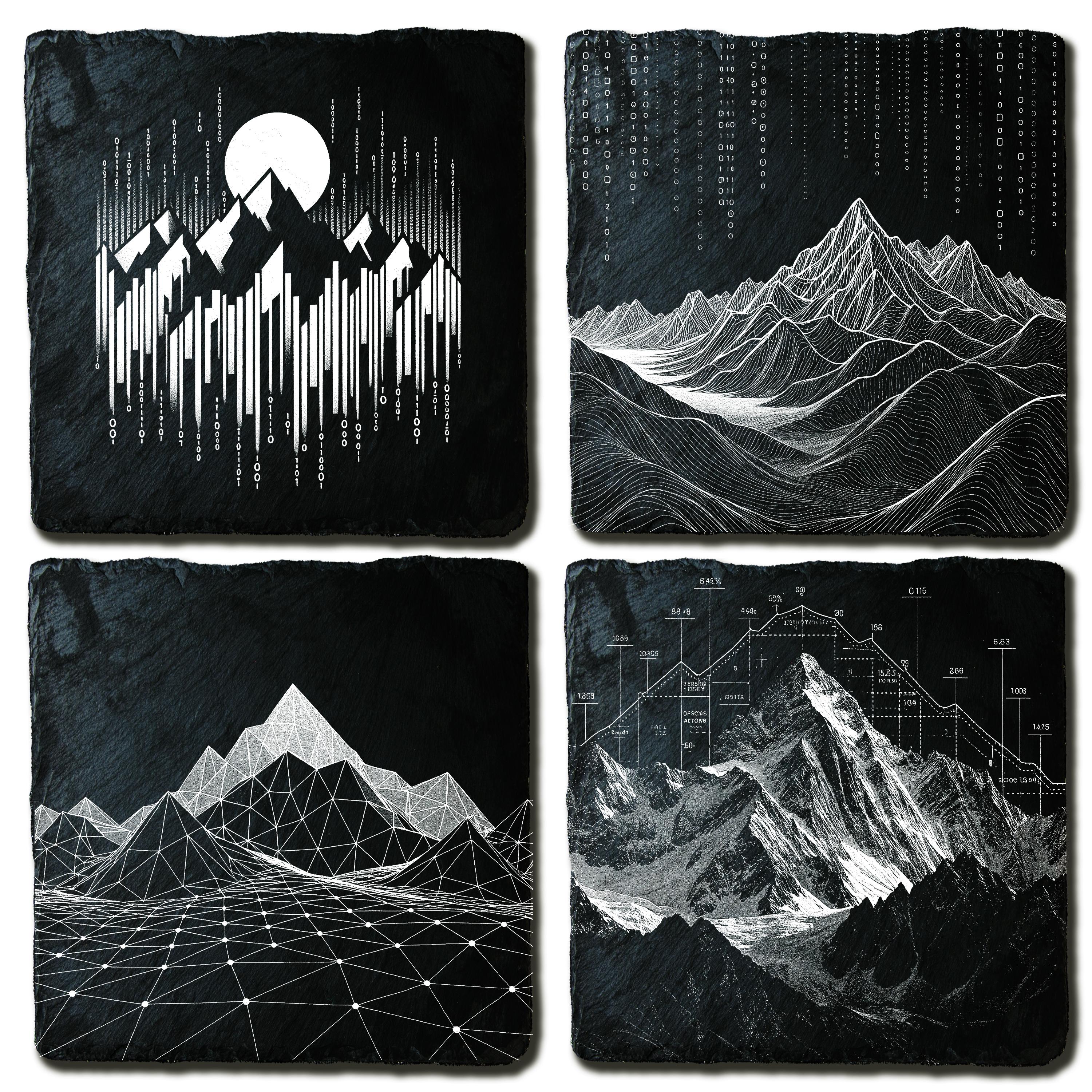 Mountain Code Laser Engraving PNG Bundle: Geometric Nature Art