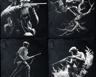 Pakiet 4 Hunter | Pakiet plików laserowych | Laser Burn PNG | Grawerowanie na łupku | Grawerowanie podstawek | Lightburn | Glowforge | Xtool | CNC