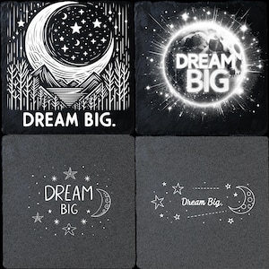 Set van 4 Dream Big Moon & Stars png-bestanden voor lasergravure | CNC xTool Lightburn Co2-etsen, laserbranden, DIY Celestial Art