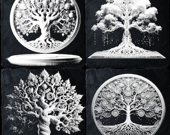 Archivos cortados con láser del Árbol de la Vida: Diseños de posavasos con grabado en pizarra (Descarga digital)